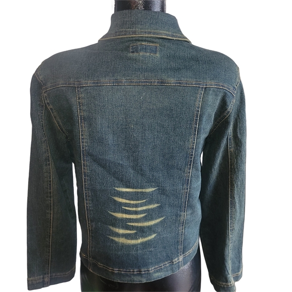 Margie Distressed with Rhinestone Detailed Denim Jacket L - Picture 5 of 6